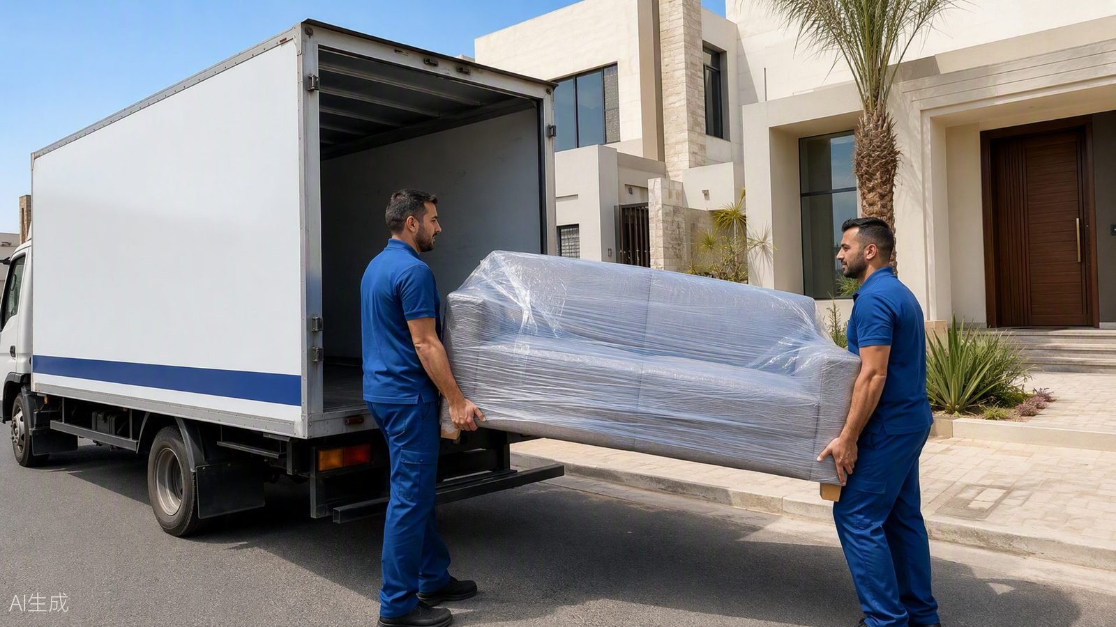 شاحنة نقل عفش وفريق عمل المتحدة لنقل العفش أثناء نقل الأثاث